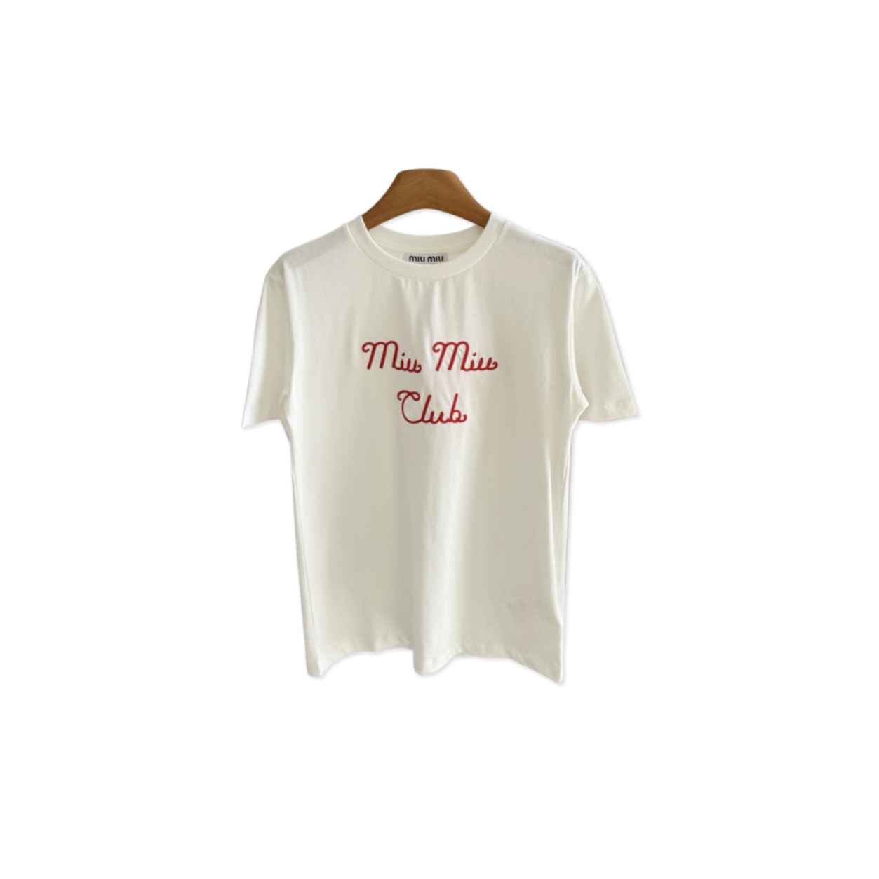 MIU MIU EMBROIDERED PLAIN KNIT T-SHIRT MJN261